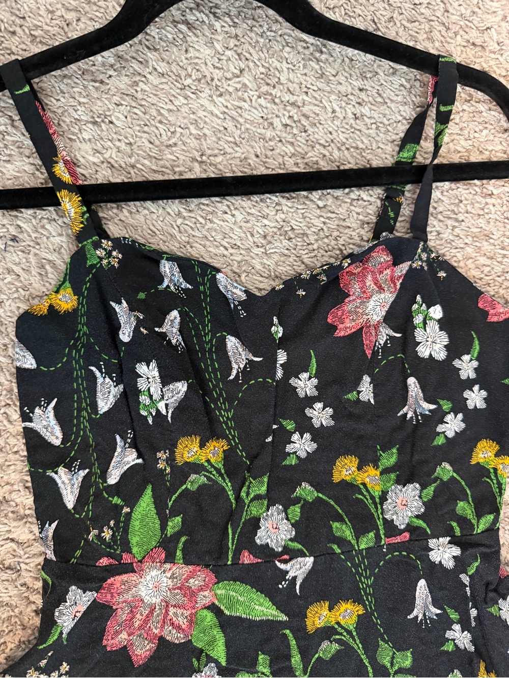 Old Navy Black Floral Sundress with Pink, Green & Yellow Embroidery - Picture 5 of 12